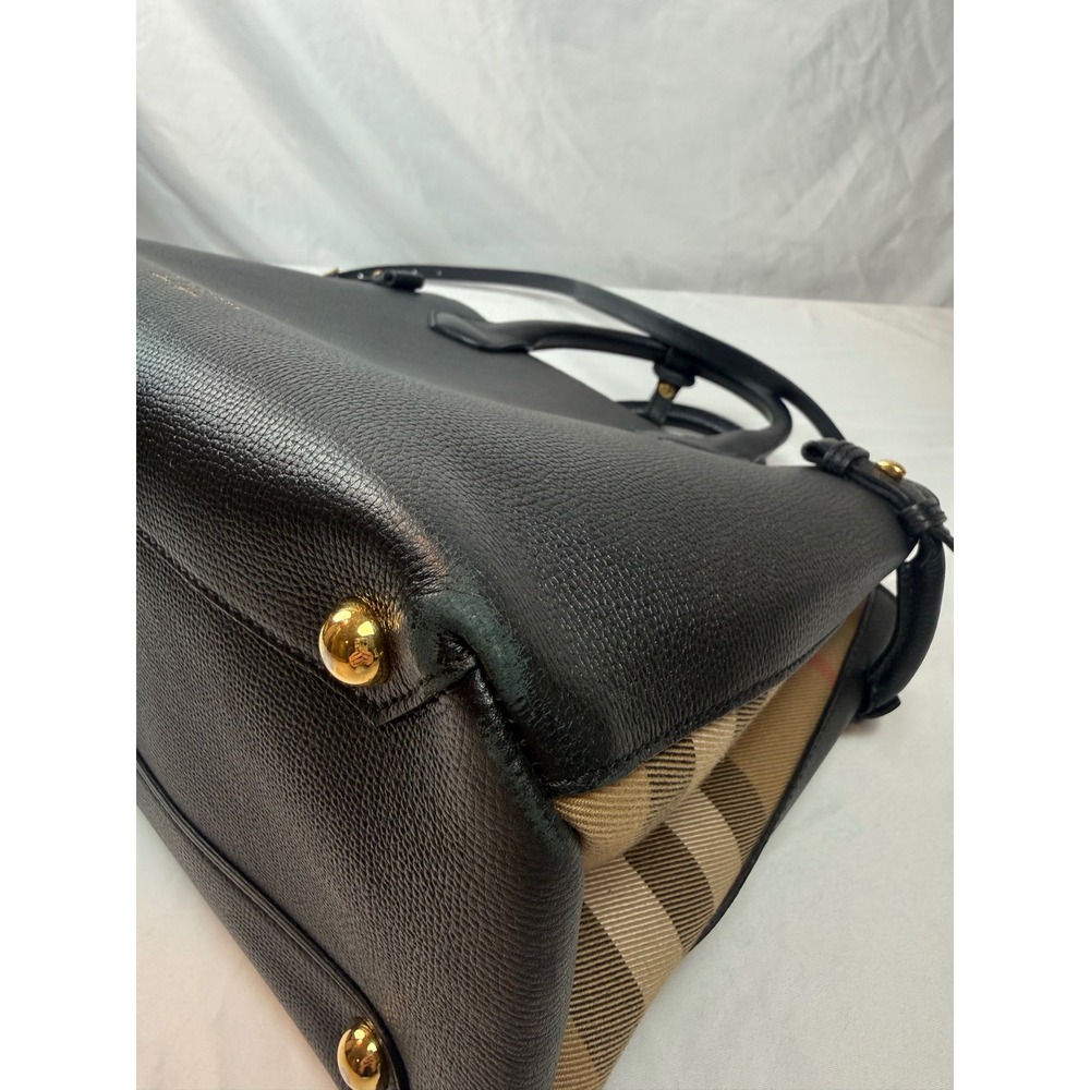 Burberry Banner Small Black Leather Tote Satchel Bag Authenticated Italy #mc - Picture 5 of 16